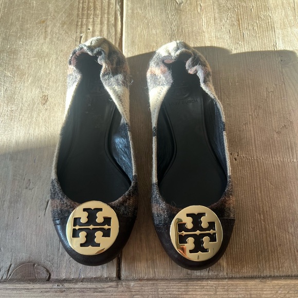 Tory Burch Shoes - Tory Burch Women's Plaid Flats with Gold Logo shoes